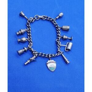 Vintage 50s Charm Bracelet loaded Travel Souvenir 11 Edco